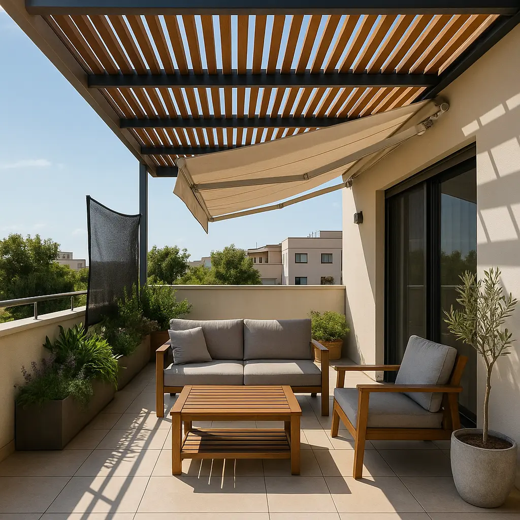 הצללת מרפסת ודירה: מדריך מלא לפרגולה, סוכך או רשת צל (היתרים, חומרים ועלויות) הצללת מרפסת